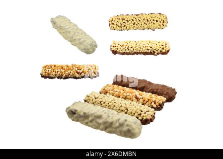 Chocolate bars with nuts isolated on a white background Stock Photo
