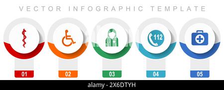 Healthcare icon set, miscellaneous vector icons such as cadyceus, first aid, doctor, emergency call and wheelchair, modern design infographic template Stock Vector