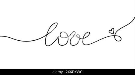 Continuous handwritten word love on a white background, vector illustration Stock Vector