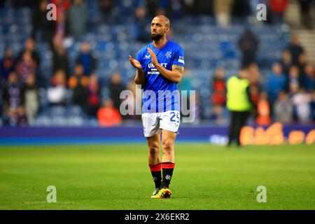 Ibrox Stadium, Glasgow, UK. 14th May, 2024. Scottish Premiership Football, Rangers versus Dundee; Kemar Roofe of Rangers applauds the fans at the end of the match Credit: Action Plus Sports/Alamy Live News Stock Photo