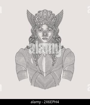 Young asian king portrait with crown. Vintage engraving drawing style illustration Stock Vector