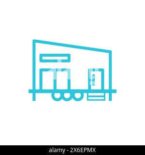 Tiny, cute house on wheels. Isolated on white background. From blue icon set. Stock Vector