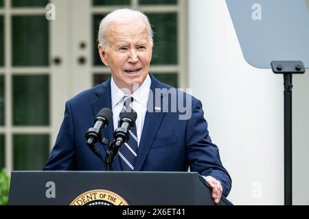 Washington, United States. 14th May, 2024. President Joe Biden speaks about American Investments and Jobs, in the Rose Garden at the White House in Washington. Credit: SOPA Images Limited/Alamy Live News Stock Photo