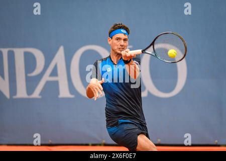 Turin, Italy. 14th May, 2024. Italy, Turin 14/05/2024 Sporting Press Club (Turin). Challenger 175 Piemonte Open Intesa Sanpaolo Tournament Qualifications Giulio Zeppieri of Italy plays against Marc-Andrea Huesler of Swiss during the Challenger 175 Piemonte Open Intesa Sanpaolo Tournament qualifications. Final score; Giulio Zeppieri of Italy 2-1 Marc-Andrea Huesler of Swiss (Photo by Tonello Abozzi/Pacific Press) Credit: Pacific Press Media Production Corp./Alamy Live News Stock Photo