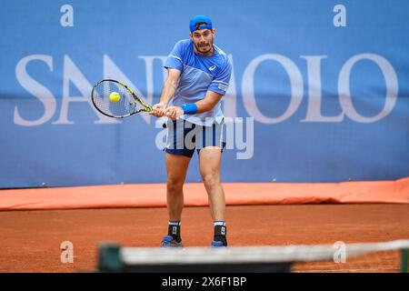 Turin, Italy, Italy. 14th May, 2024. Italy, Turin 14/05/2024.Sporting Press Club (Turin).Challenger 175 Piemonte Open Intesa Sanpaolo Tournament Qualifications.Giulio Zeppieri of Italy plays against Marc-Andrea Huesler of Swiss during the Challenger 175 Piemonte Open Intesa Sanpaolo Tournament qualifications. Final score; Giulio Zeppieri of Italy 2-1 Marc-Andrea Huesler of Swiss (Credit Image: © Tonello Abozzi/Pacific Press via ZUMA Press Wire) EDITORIAL USAGE ONLY! Not for Commercial USAGE! Stock Photo