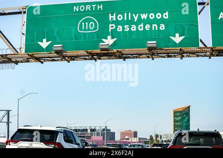 110 Hollywood Pasadena Freeway Sign in Los Angeles Stock Photo