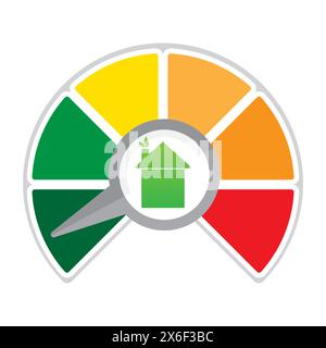 Energy efficiency gauge. Green house icon. Colorful performance meter. Eco-friendly vector. Stock Vector