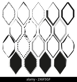 Hexagon patterns Vector collection. Assorted hexagonal designs. Black and white geometric shapes set. Stock Vector