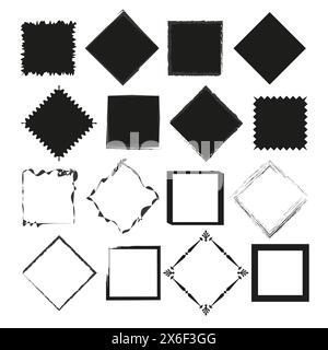 Collection of black frame shapes. Assorted borders set. Decorative square frames. Vector illustration. EPS 10. Stock Vector