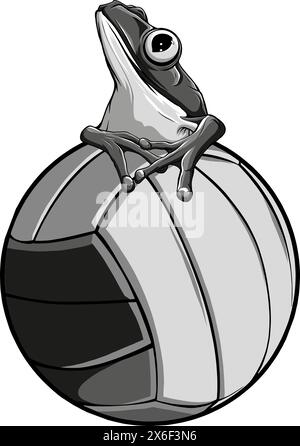 vector illustration of frog with volleyball ball on white background Stock Vector