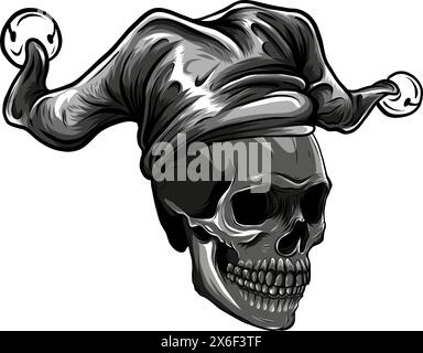 Skull in jester hat. monochrome vector illustration Stock Vector