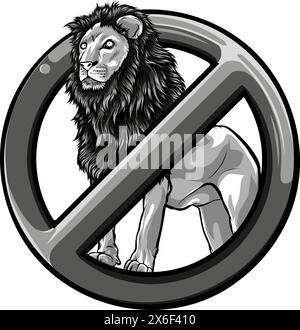 vector illustration of Monochrome forbidden lion symbol Stock Vector
