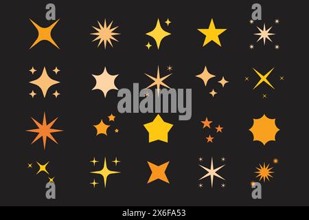 Flat design star icon set, Collection of stars and stars of different sizes and shapes. Stock Vector