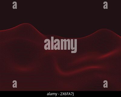 red abstract line wave with black background. Shiny moving lines design element. Modern red gradient flowing wave lines. Futuristic technology concept Stock Vector