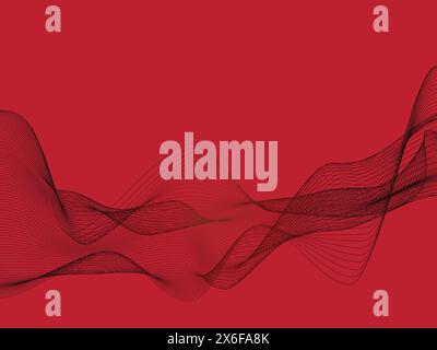 black abstract line wave with red background. Shiny moving lines design element. Modern red gradient flowing wave lines. Futuristic technology concept Stock Vector