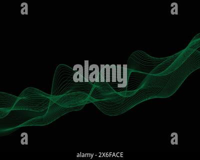 green wavy line with black background. Shiny moving lines design element. Modern green flowing wave lines. Futuristic technology concept. Vector Stock Vector