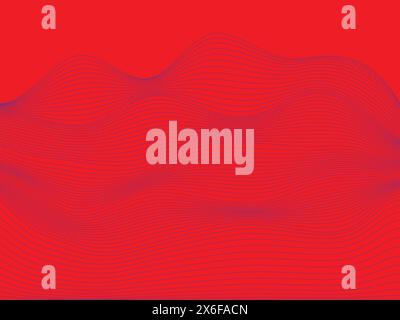 blue wavy line with red background. Shiny moving lines design element. Modern blue flowing wave lines. Futuristic technology concept. Vector Stock Vector