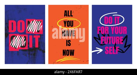 three set posters, home Bedroom poster decoration, room decor, motivational quotes, quotes poster, inspiration artwork Stock Vector