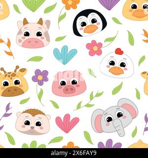 Cute kawaii emoji animal icons pattern Vector Stock Vector