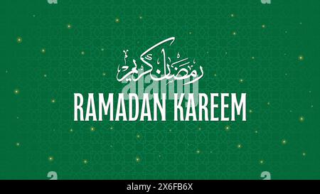 Ramadan Kareem calligraphy, islamic greeting with arabic letters and geometric pattern vector illustration on black background, Ramadhan mubarak Stock Vector