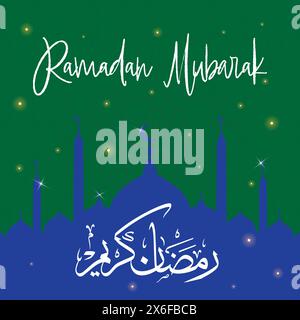 Ramadan kareem in arabic calligraphy greetings with islamic moque and decoration, translated "happy ramadan" you can use it for greeting card, social Stock Vector