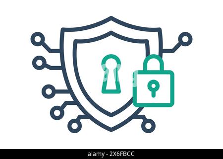 cyber security icon. shield with padlock. icon related to information technology. line icon style. technology element vector illustration Stock Vector