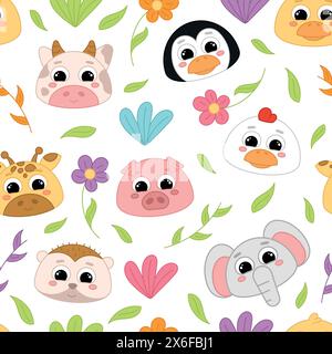 Cute kawaii emoji animal icons pattern Vector Stock Vector