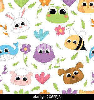 Cute kawaii emoji animal icons pattern Vector Stock Vector