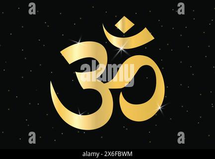 Beautiful Glowing Om or ohm or rum, with mandala in gold color shades for wall of Temples, Houses and for interior works etc. Hindu or hinduism symbol Stock Vector