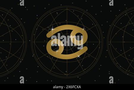 cancer Horoscope Symbol, Astrology Icon, Cancer is the fourth astrological sign in the zodiac. with stars and galaxy background Stock Vector