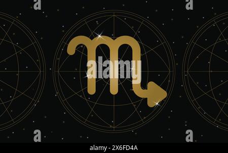 Scorpio Horoscope Symbol, Astrology Icon, Scorpio is the eighth astrological sign in the zodiac. with stars and galaxy background Stock Vector