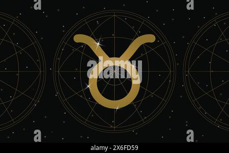 Taurus Horoscope Symbol, Astrology Icon, Taurus is the second astrological sign in the modern zodiac. with stars and galaxy background Stock Vector