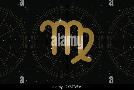 Virgo Horoscope Symbol, Astrology Icon, Virgo is the sixth astrological sign in the zodiac. with stars and galaxy background Stock Vector