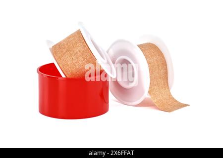 Two rolls of medical adhesive plasters isolated on white background, medical supplies, surgical plaster Stock Photo