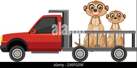 Three meerkats in a truck, looking curious Stock Vector