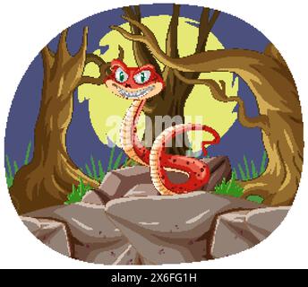 Colorful snake with a sly expression in woods Stock Vector
