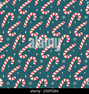 Candy Canes Snowflakes Decorative Stars Seamless pattern on Dark Background Christmas greeting idea Isolate EPS Vector Wrapping, wallpaper, textile, poster, banner, cards, label or web design concept Stock Vector