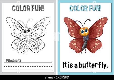 Coloring and learning activity with a butterfly theme Stock Vector