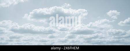 Panorama view of overcast sky. Dramatic gray sky and white clouds before rain in rainy season. Cloudy and moody sky. Storm sky. Cloudscape. Gloomy Stock Photo