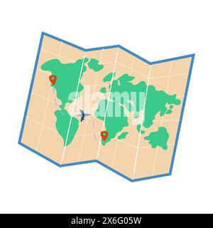 Summer vacation element for flight trip concept. World map and location mark. Stock Vector