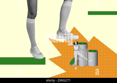 Composite collage picture image of leg step pressure female bankrupt earning money banker unusual fantasy billboard comics zine Stock Photo
