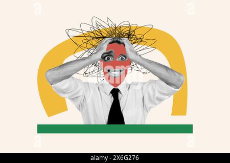 Composite collage picture image of crazy person mind thoughtful mental health unusual fantasy billboard comics zine Stock Photo