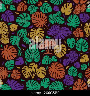 Seamless pattern with dark tropical leaves. wallpaper Stock Vector