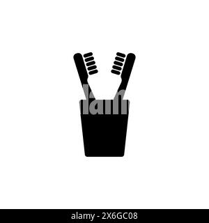 Glass with Toothbrushes flat vector icon. Simple solid symbol isolated on white background. Glass with Toothbrushes sign design template for web and m Stock Vector