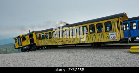 Mountain Cog Railway at summit station. Mount Washington, New Hampshire, USA Stock Photo