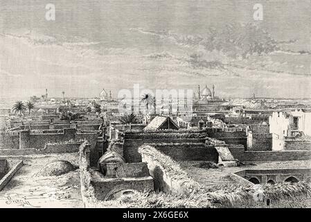 Panoramic overview of the ancient Citadel and city of Karbala, Iraq. Middle East. Drawing by Barclay. Persia, Chaldea and Susiana 1881-1882 by Jane Dieulafoy (1851 - 1916) Le Tour du Monde 1886 Stock Photo