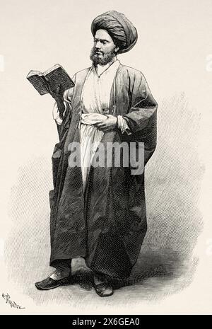 Portrait of Seyed Mirza Djafar, Iran. Middle East. Drawing by Henri Thiriat (1868-1943) Persia, Chaldea and Susiana 1881-1882 by Jane Dieulafoy (1851 - 1916) Le Tour du Monde 1886 Stock Photo