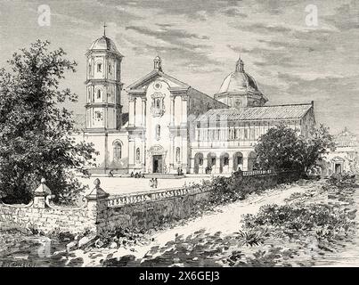 Cathedral of San Sebastian de Lipa, Philippines, South Asia. Drawing by Dieudonne Lancelot (1823 - 1895) Luzon and Palawan, six years of travel in the Philippines by Alfred Marche (1844-1898) Le Tour du Monde 1886 Stock Photo