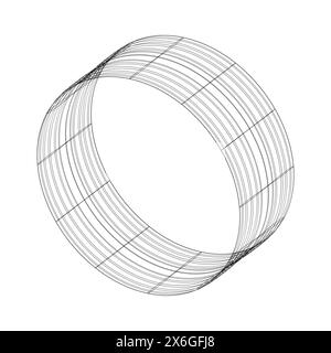 Abstract geometric cylinder. Isometric grid. Circle, drawing, 3D illusion. Stock Vector