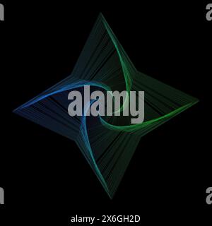 Geometric line art in grid style on a black background. Technology network background. Graphic ornament. Isometric illustration. Gradient star Stock Vector